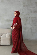 Alya Taş İşlemeli Şal Detaylı Abiye -bordo