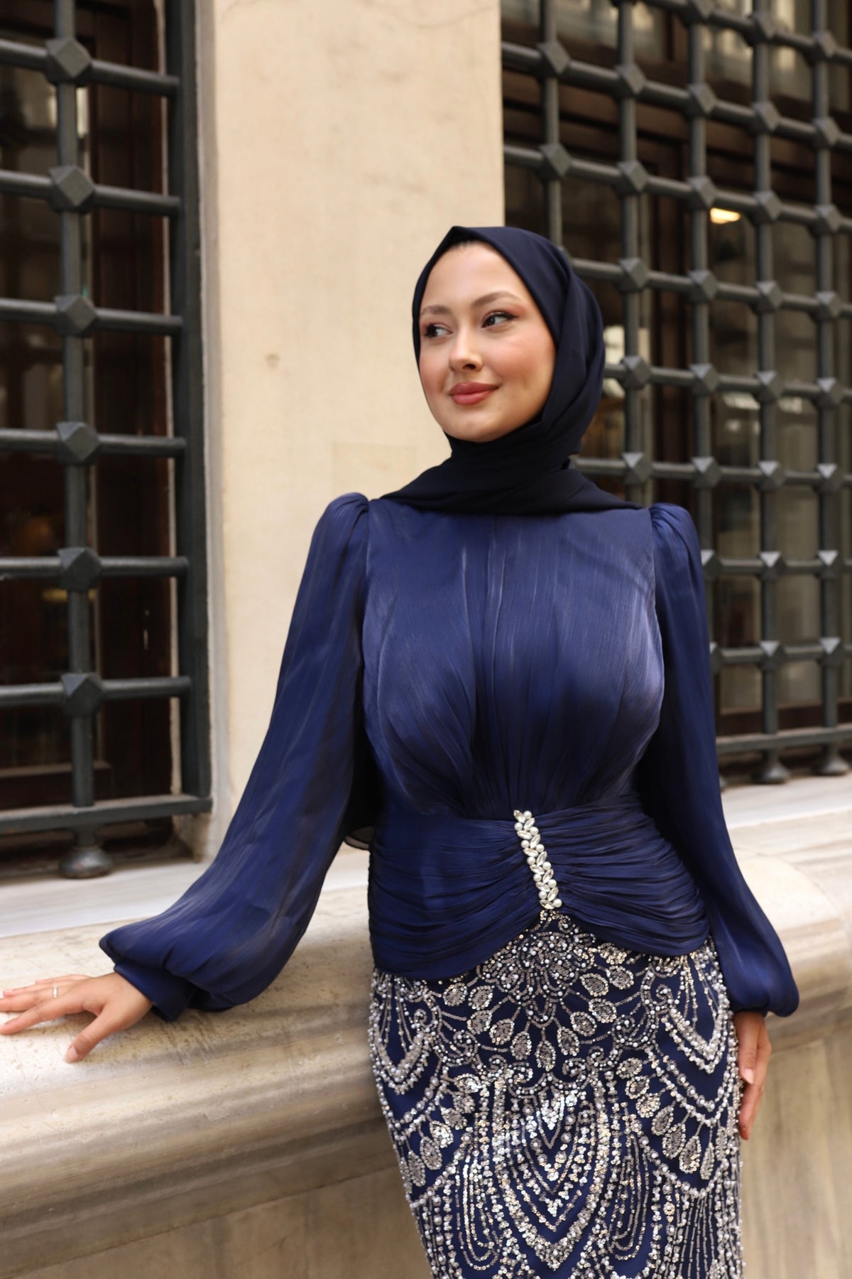 Alvera Taş İşlemeli Abiye-lacivert