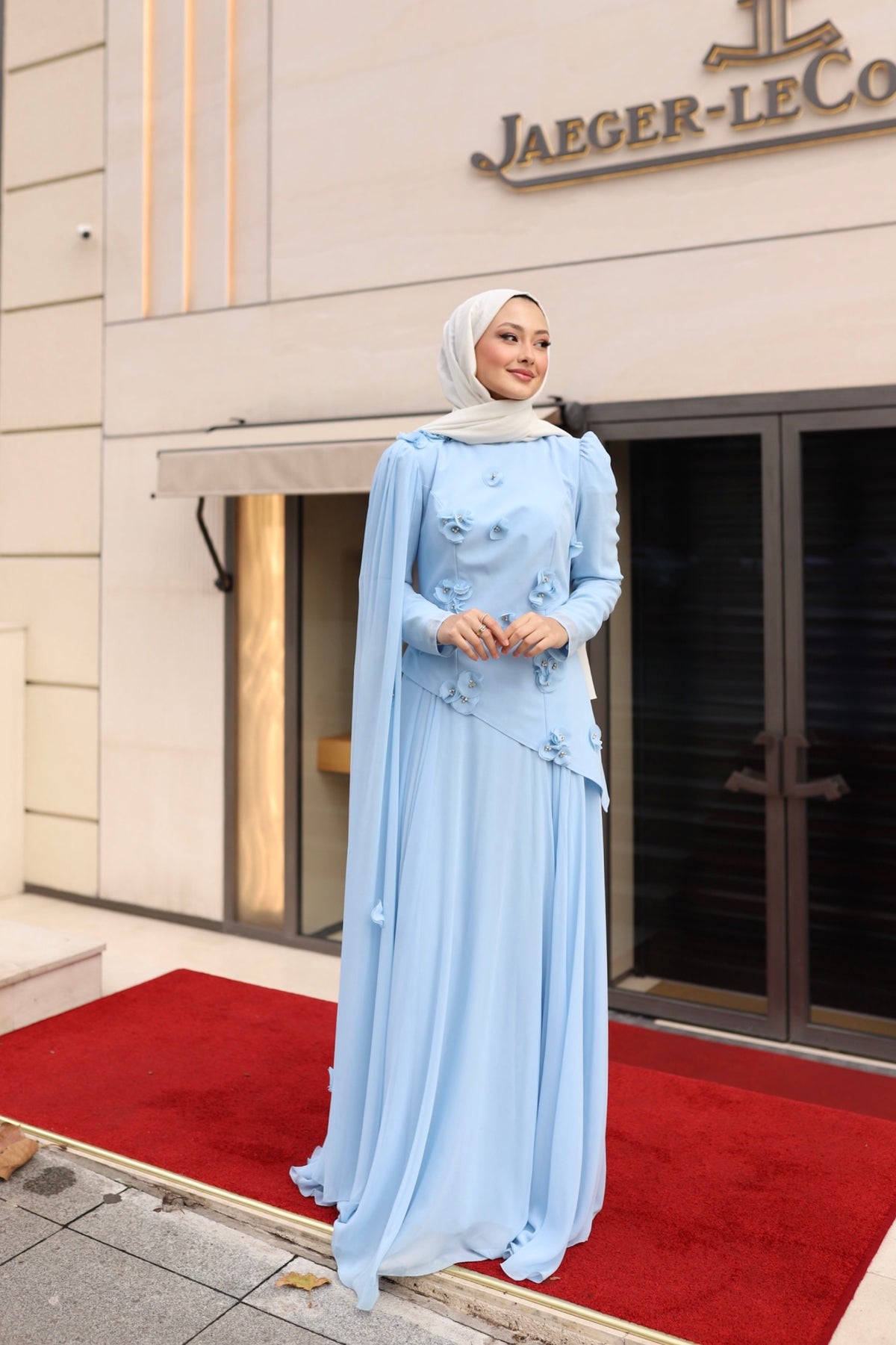 Gül detaylı  bella abaya-bebe mavisi