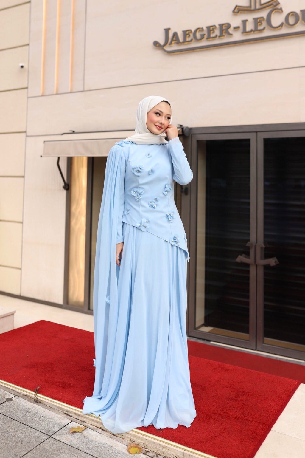 Gül detaylı  bella abaya-bebe mavisi