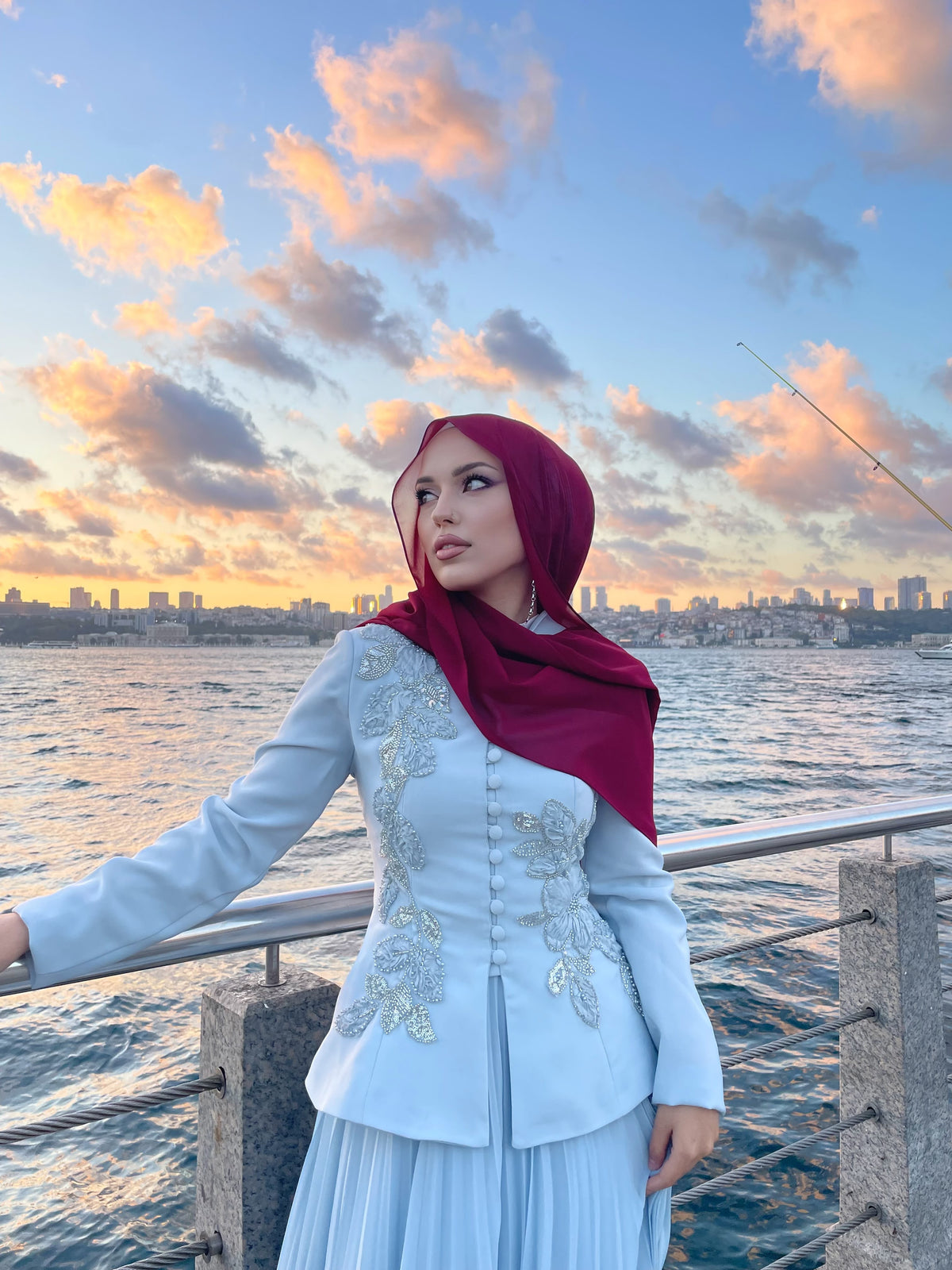 Luna Rose Takım: (Ceket + Piliseli Etek) Bebe mavisi