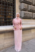 Velora Taş İşlemeli Elbise-pembe