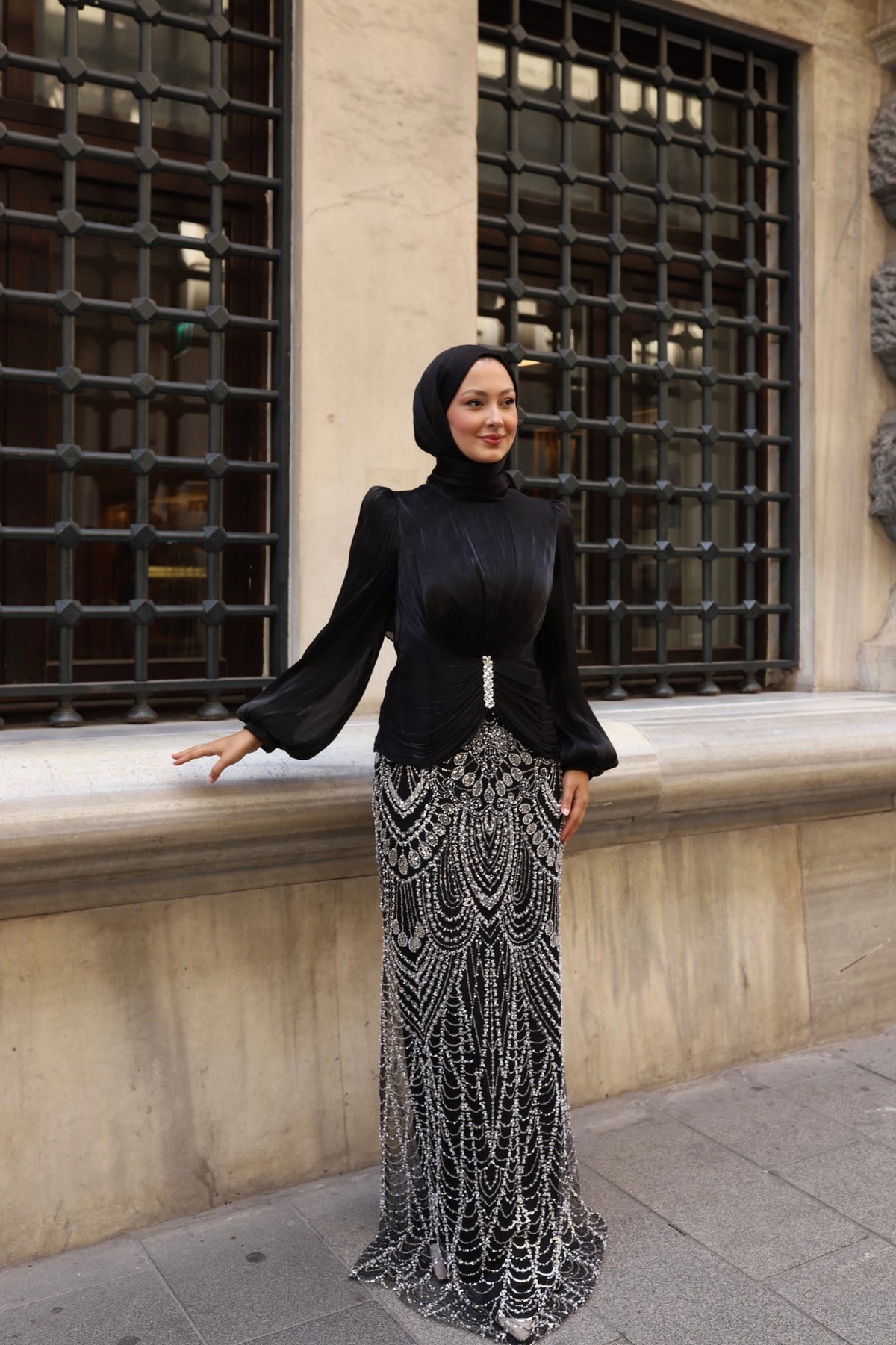 Alvera Taş İşlemeli Abiye-siyah