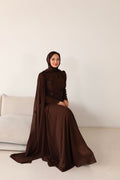 Gül detaylı  bella abaya-kahve