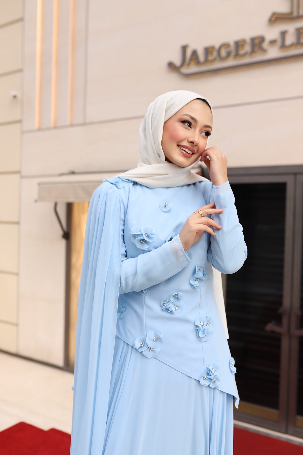 Gül detaylı  bella abaya-bebe mavisi