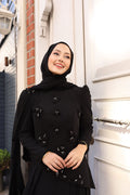 Gül detaylı  bella abaya-siyah