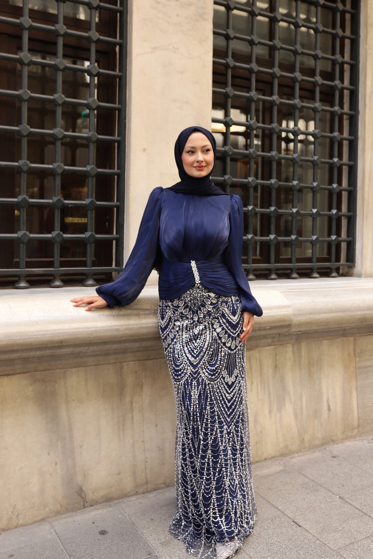 Alvera Taş İşlemeli Abiye-lacivert