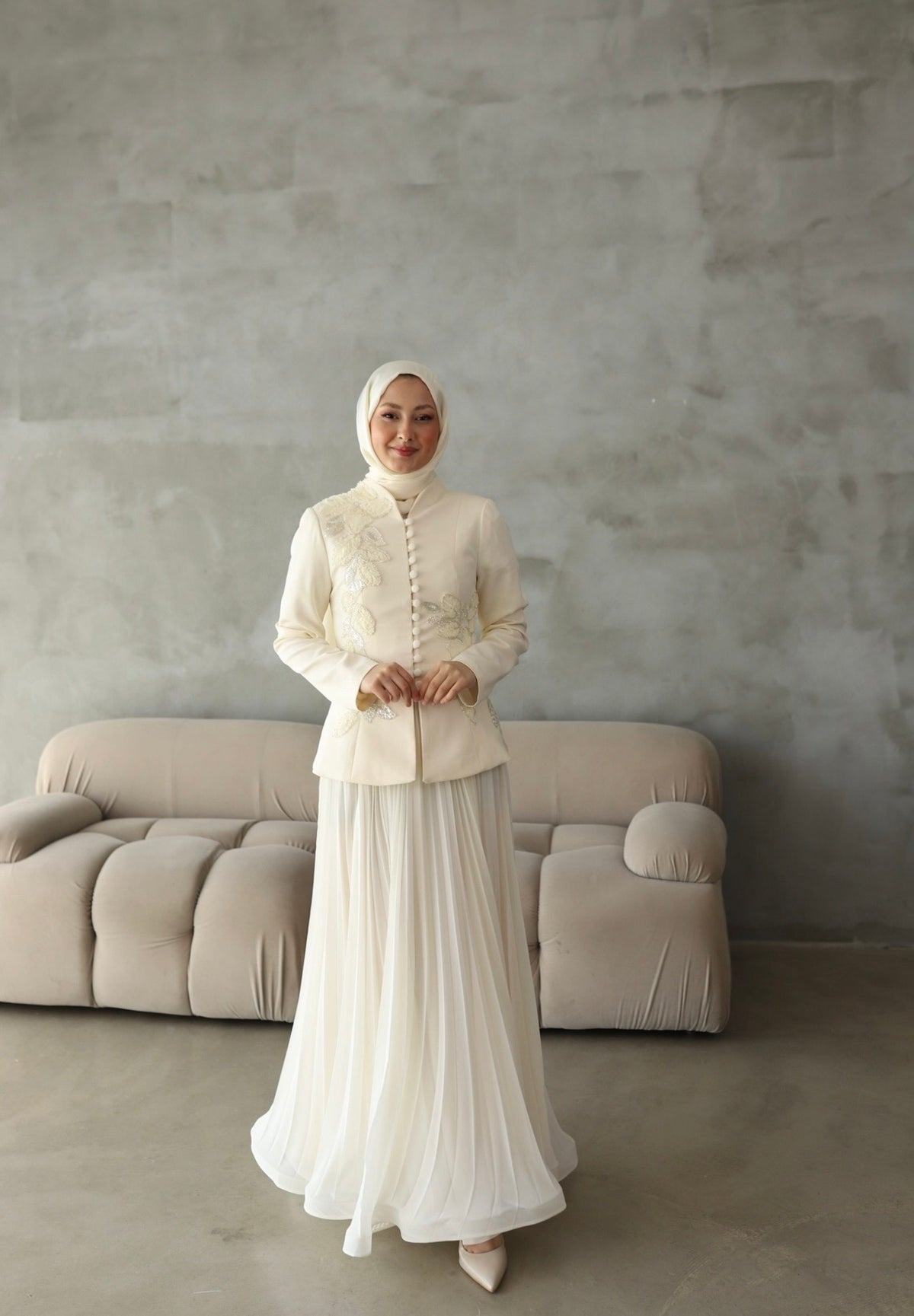 Luna Rose Takım: (Ceket + Piliseli Etek) KREM
