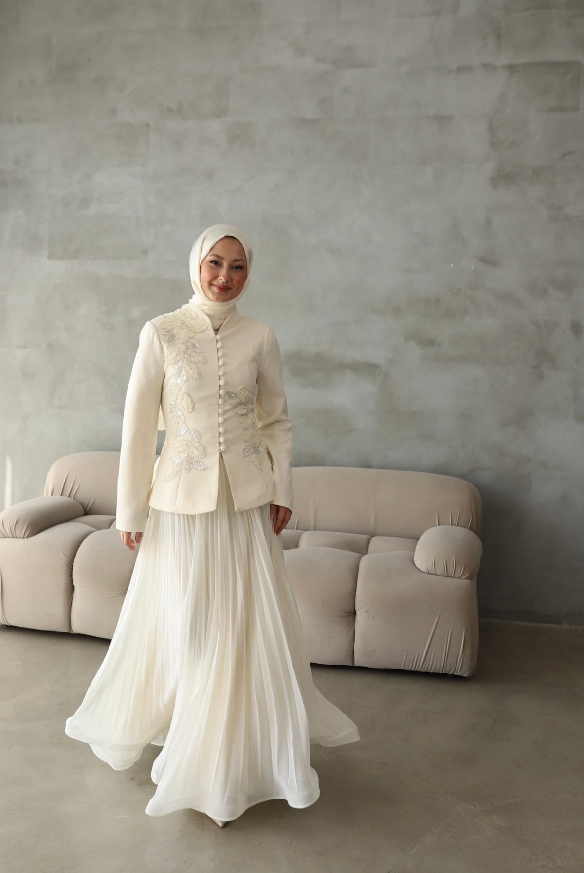 Luna Rose Takım: (Ceket + Piliseli Etek) KREM