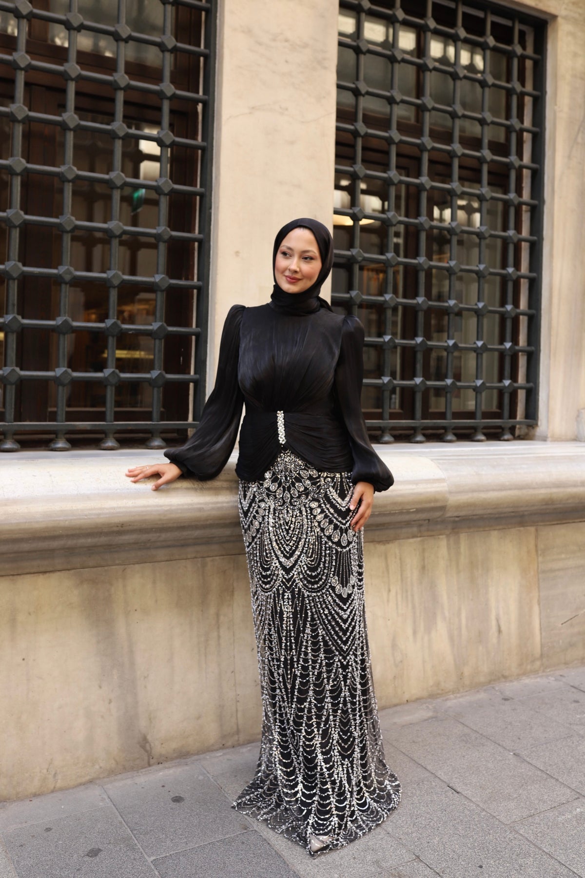 Alvera Taş İşlemeli Abiye-siyah