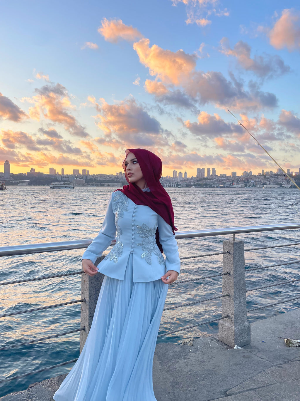 Luna Rose Takım: (Ceket + Piliseli Etek) Bebe mavisi
