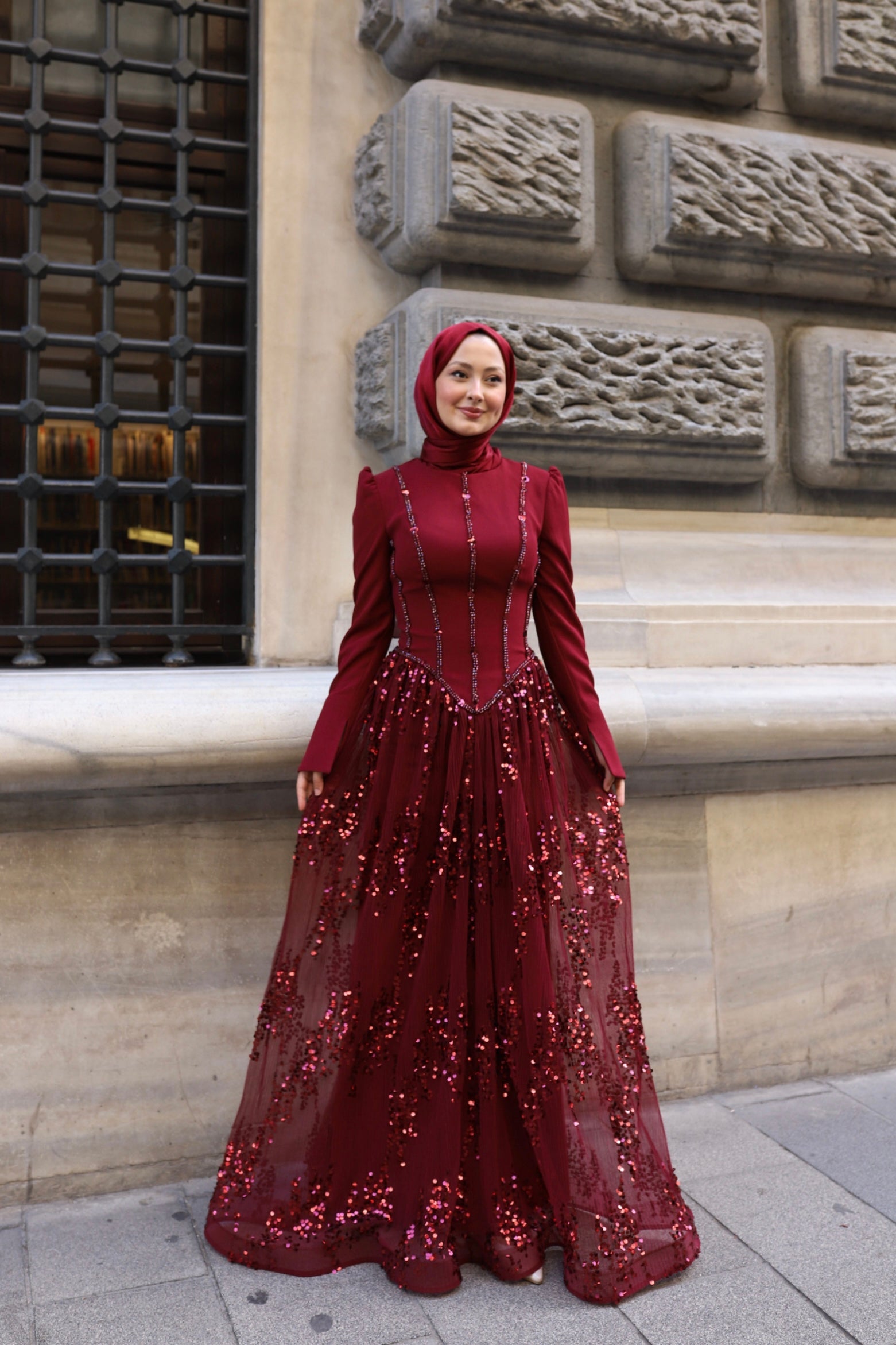 Luna Esila Abiye -Bordo