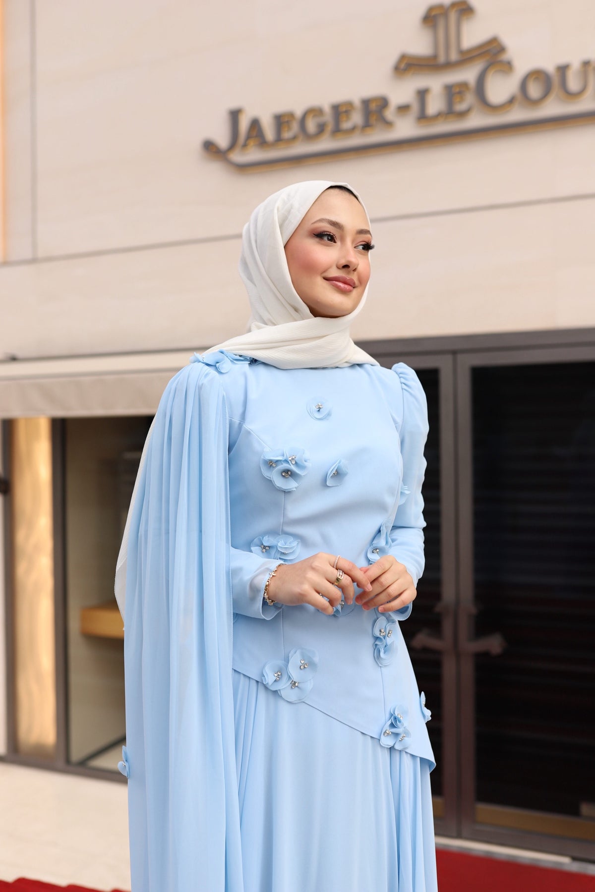 Gül detaylı  bella abaya-bebe mavisi