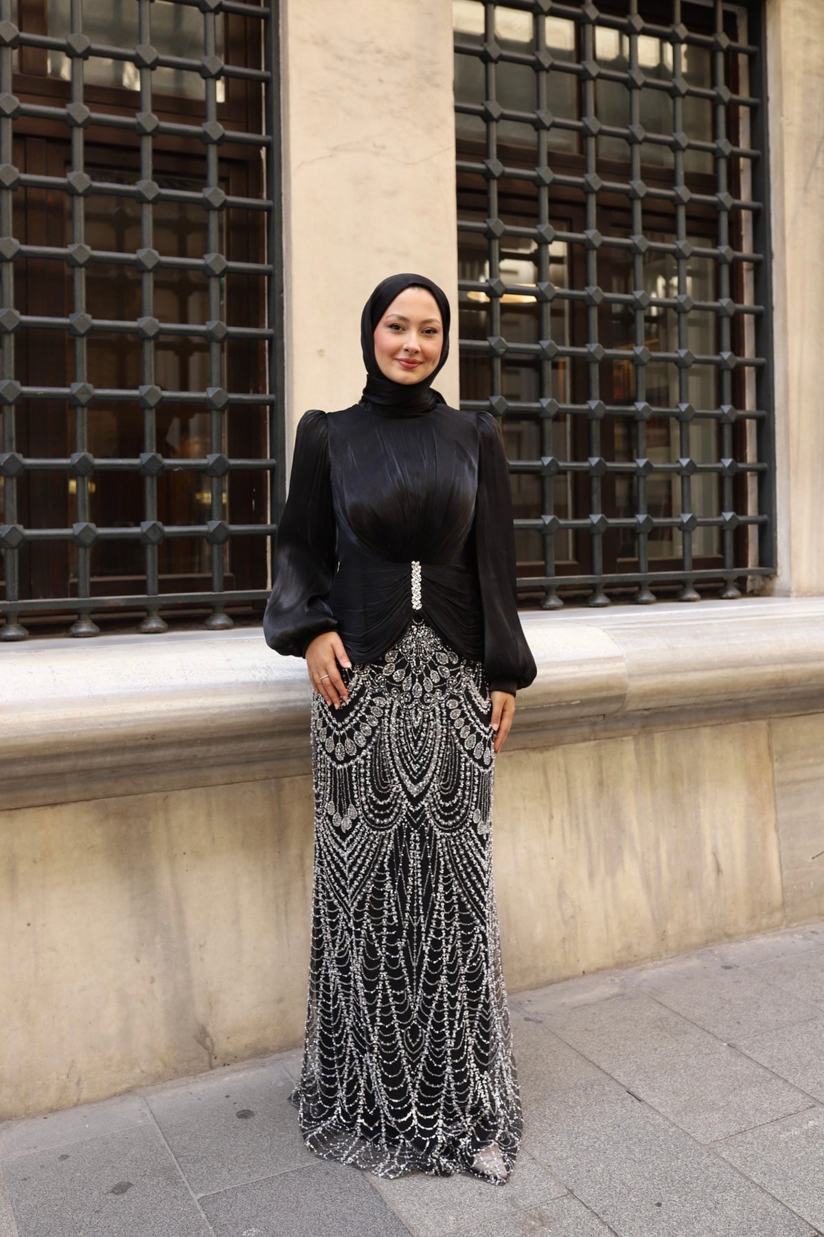 Alvera Taş İşlemeli Abiye-siyah