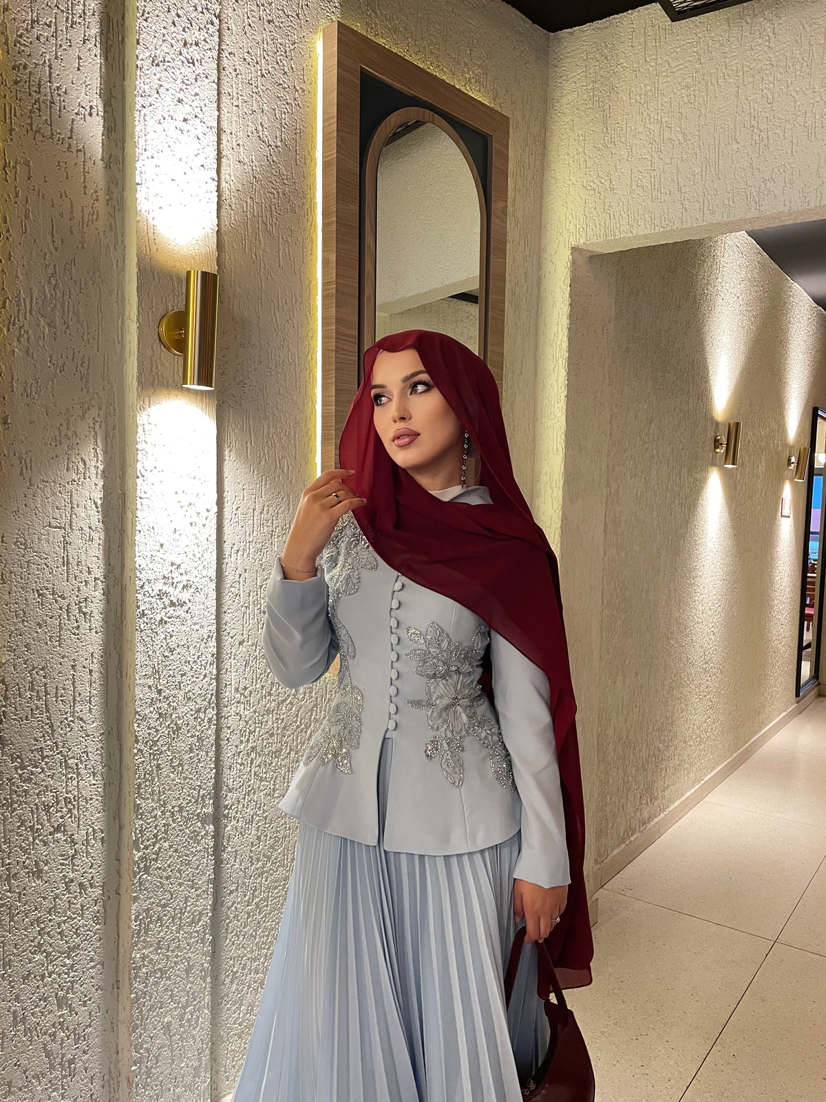 Luna Rose Takım: (Ceket + Piliseli Etek) Bebe mavisi