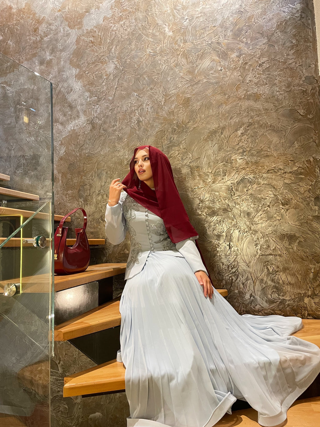 Luna Rose Takım: (Ceket + Piliseli Etek) Bebe mavisi