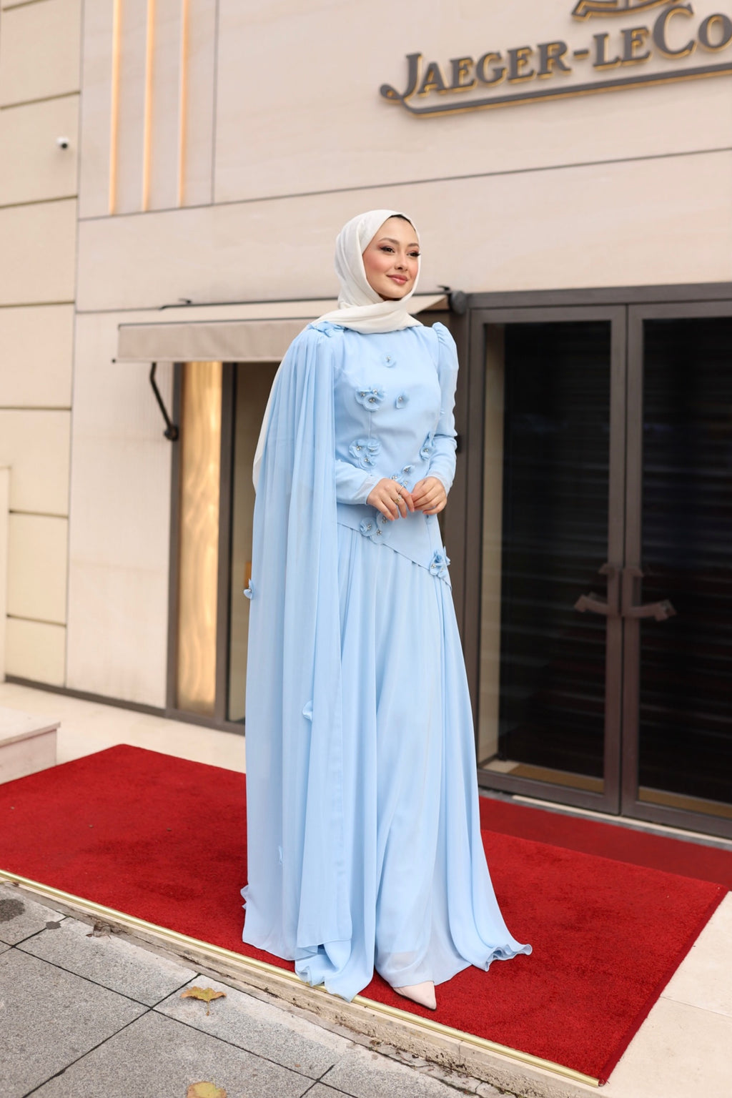 Gül detaylı  bella abaya-bebe mavisi