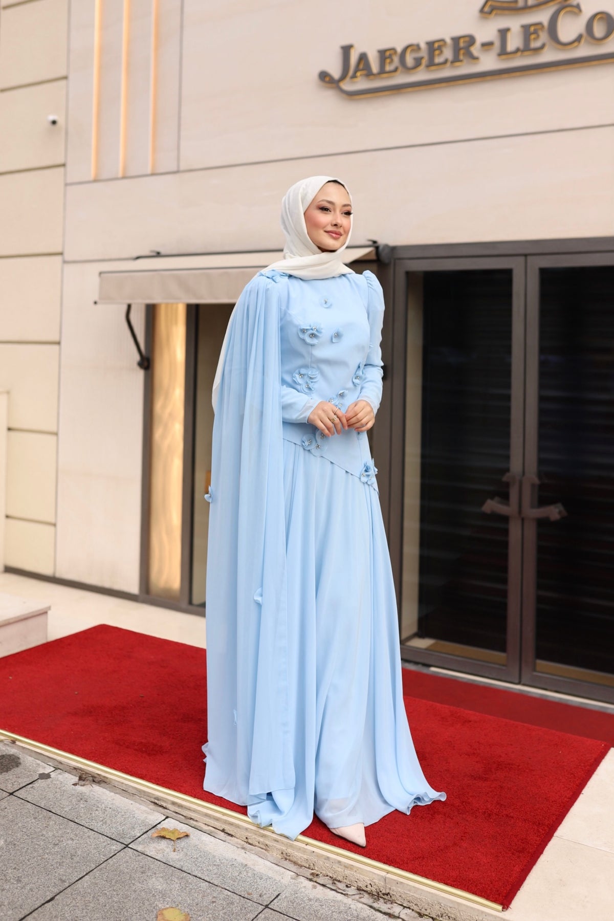 Gül detaylı  bella abaya-bebe mavisi