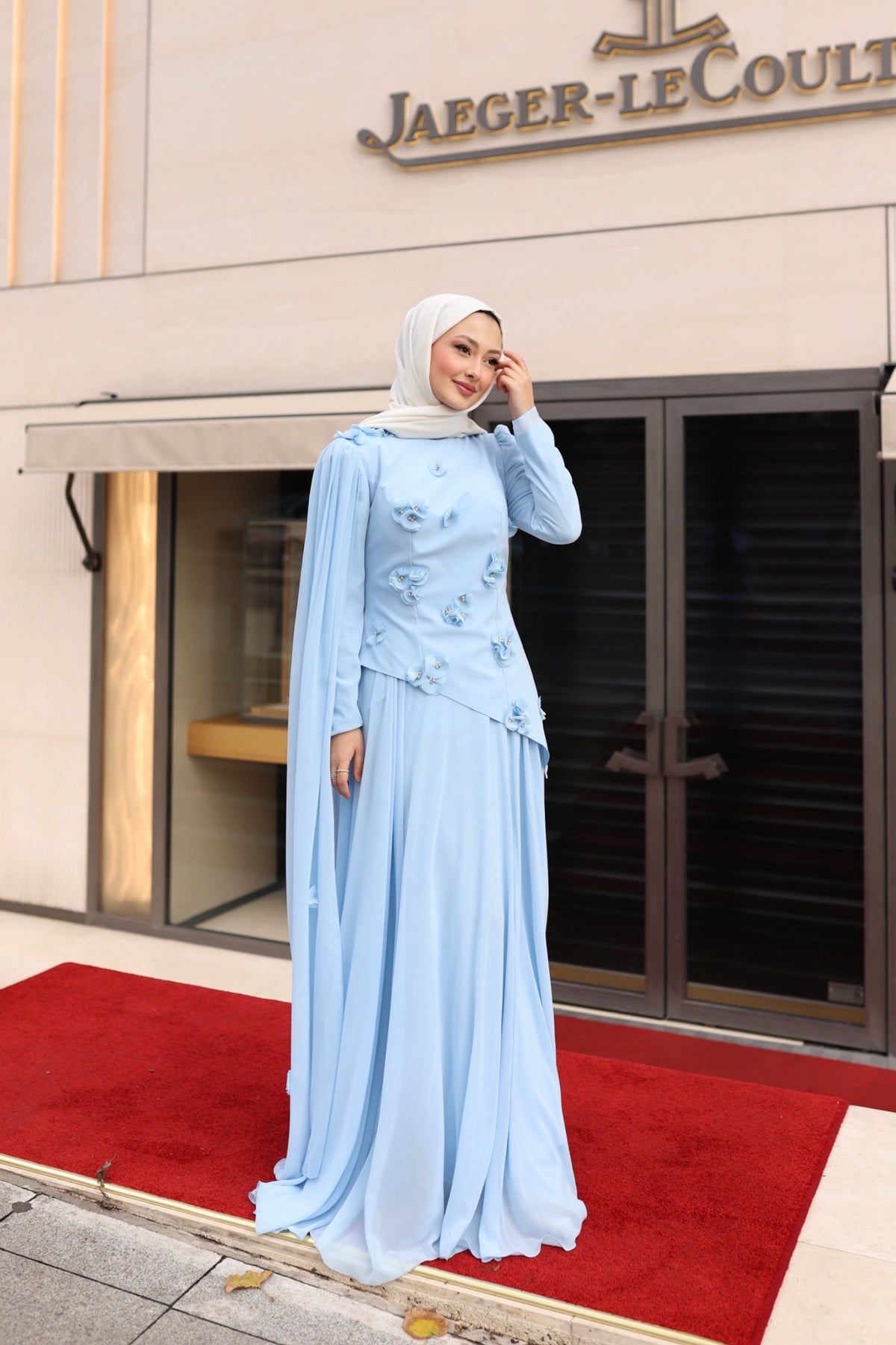 Gül detaylı  bella abaya-bebe mavisi