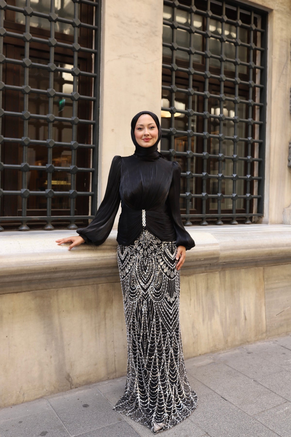Alvera Taş İşlemeli Abiye-siyah