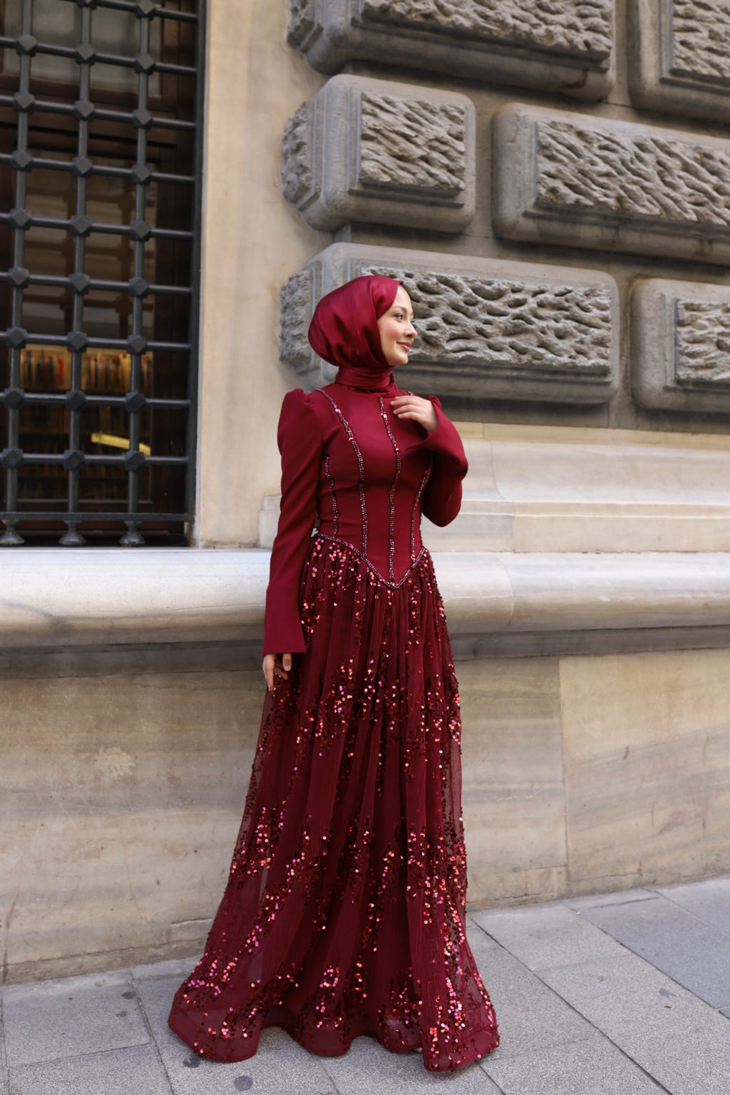 Luna Esila Abiye -Bordo