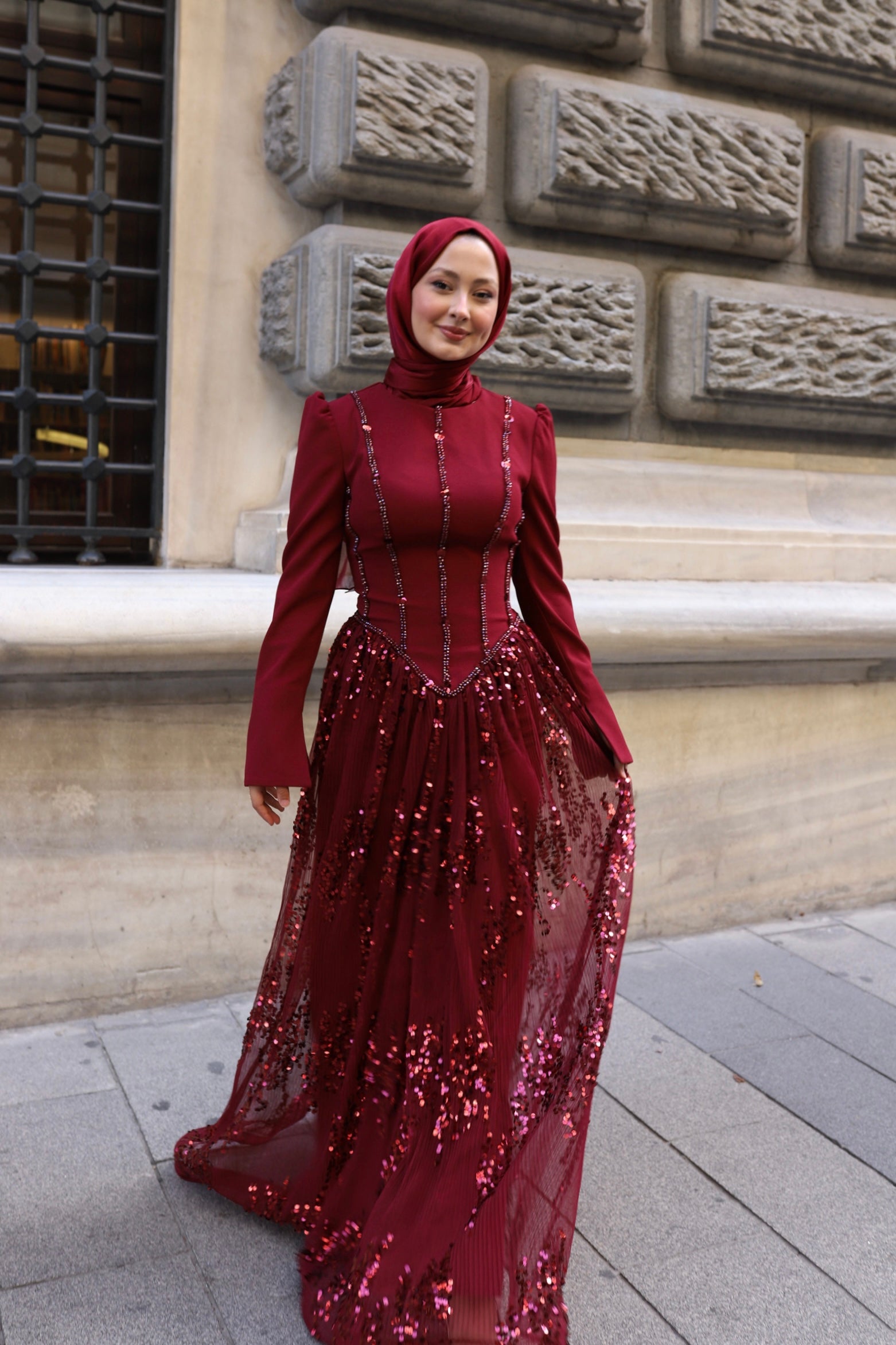 Luna Esila Abiye -Bordo