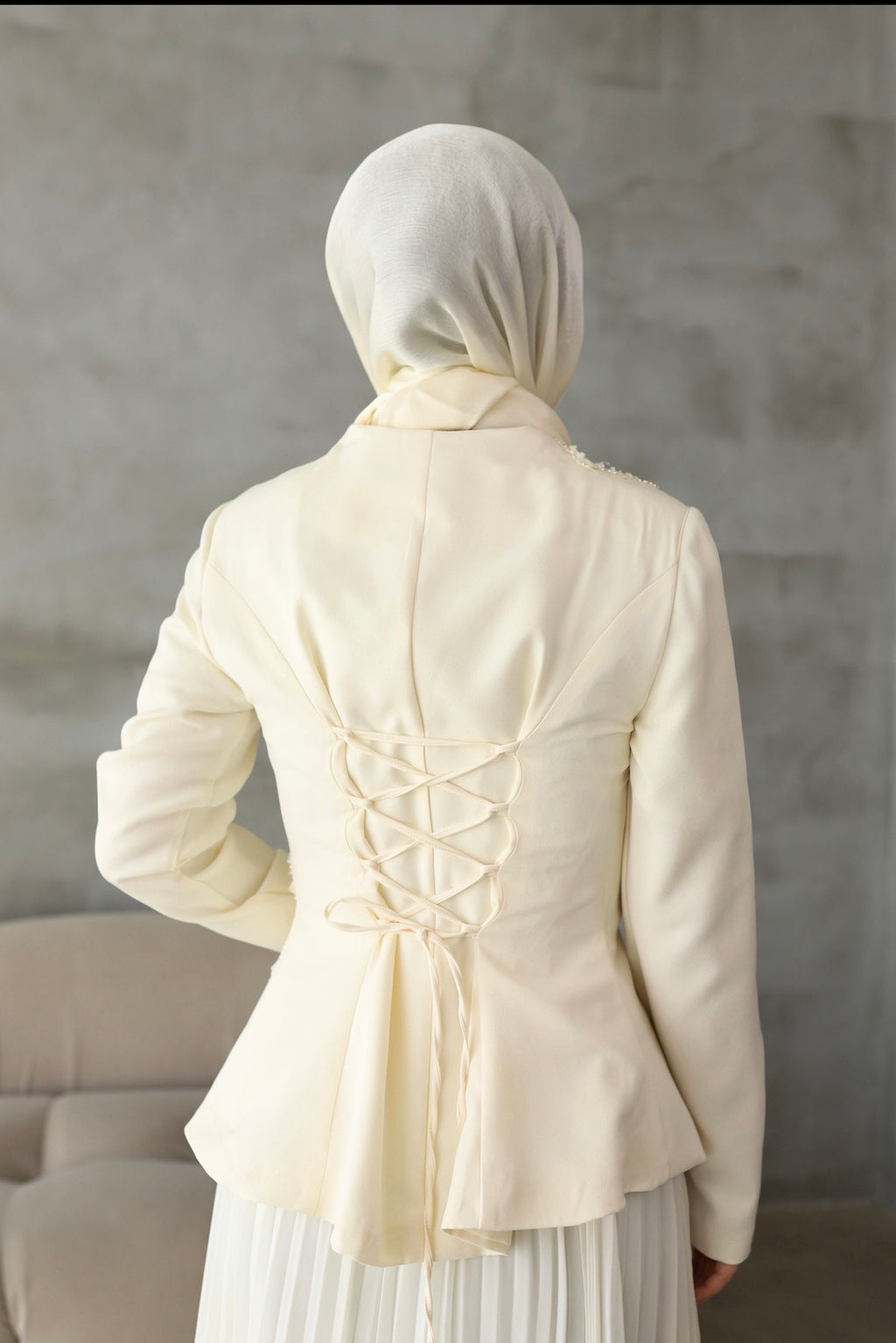 Luna Rose Takım: (Ceket + Piliseli Etek) KREM