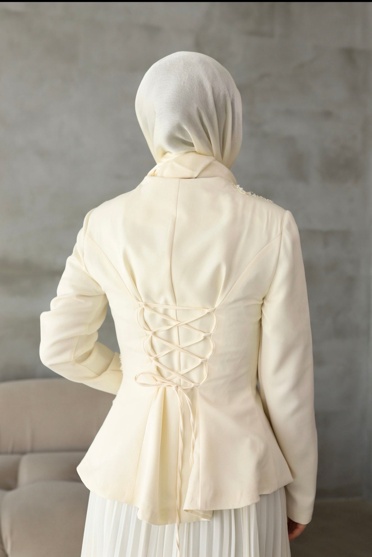 Luna Rose Takım: (Ceket + Piliseli Etek) KREM