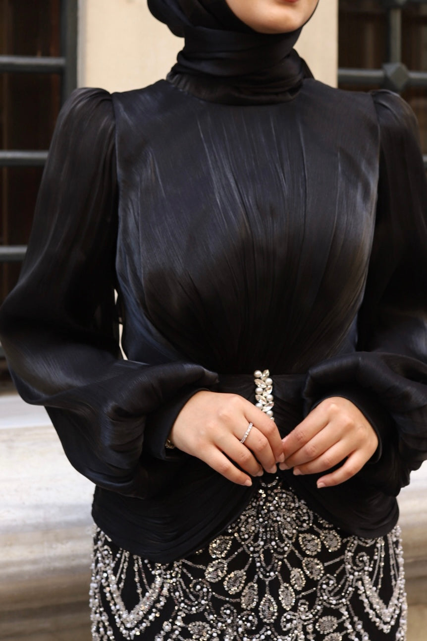 Alvera Taş İşlemeli Abiye-siyah