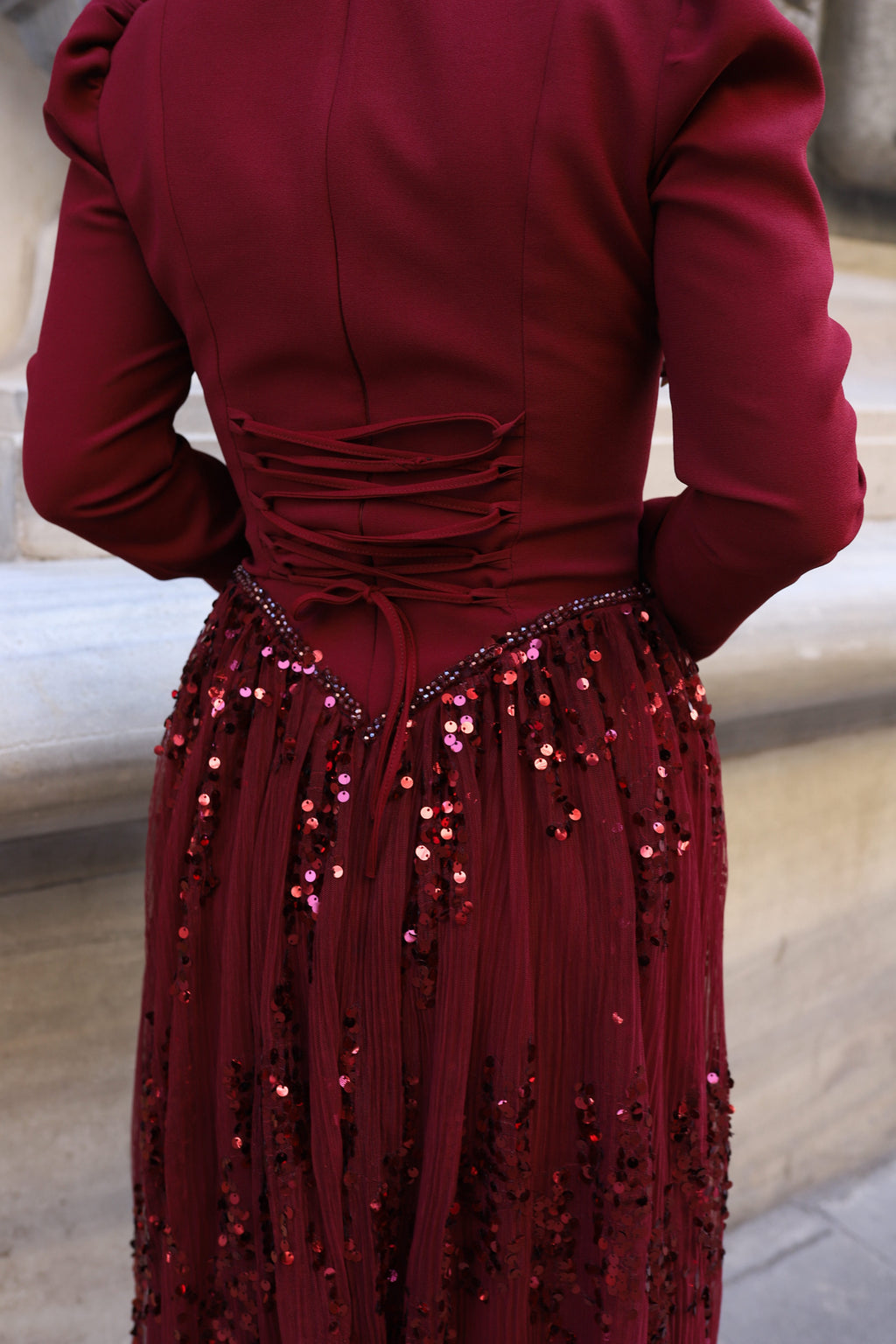 Luna Esila Abiye -Bordo