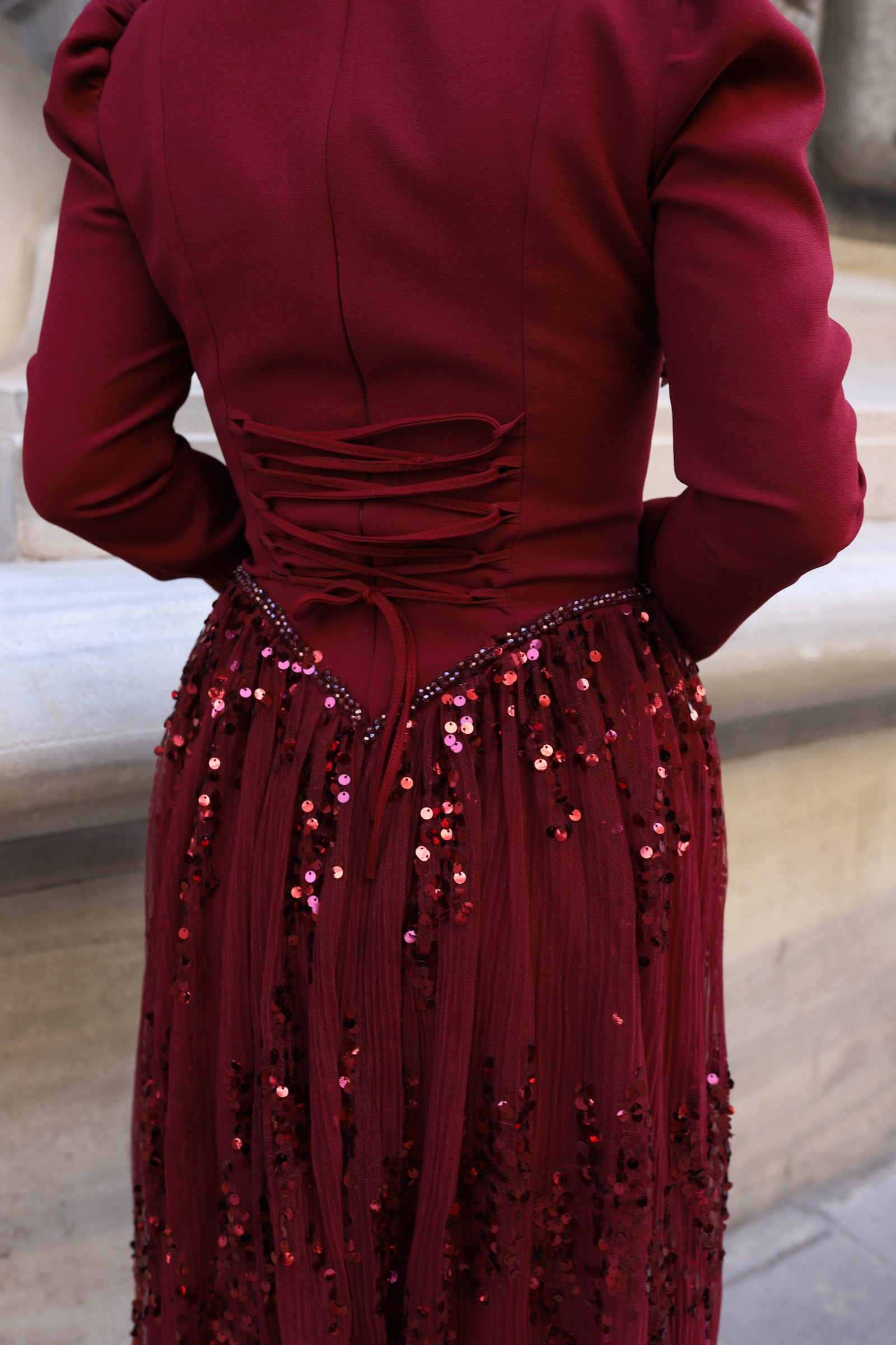 Luna Esila Abiye -Bordo
